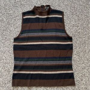 Vintage 90s Banana Republic Striped Merino Wool Mock Neck Sleeveless Knit Top S
